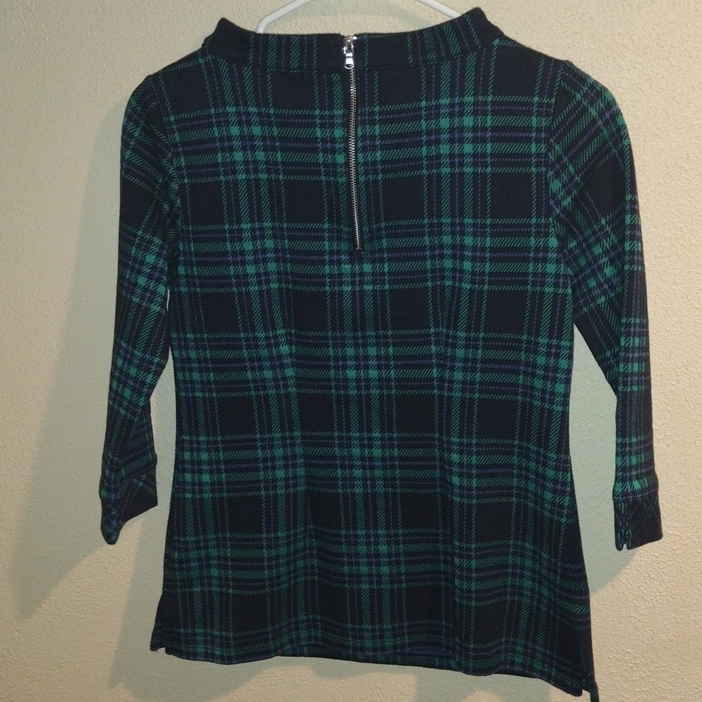 Talbot's Plaid Funnel Neck Cotton Blend 3/4 Sleeve Pullover Academia PXS - Picture 7 of 7